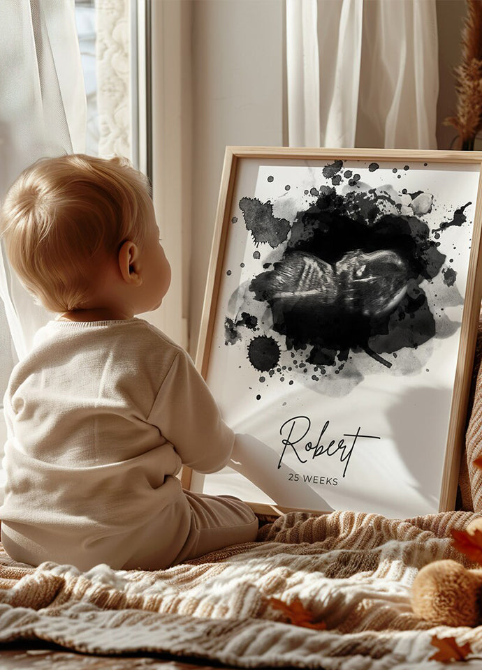 Tablou Personalizat cu Ecografie Bebe – Ramă 40x50 cm cu Nume