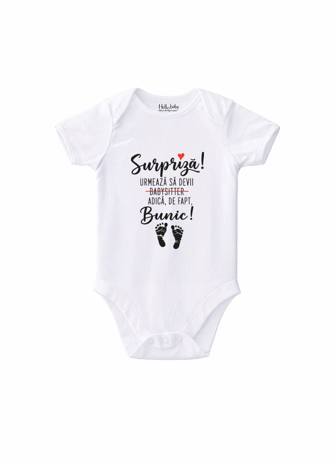 Body Bebe Personalizat „Surpriză! Vei fi Bunic” – Anunț Sarcină pentru Bunici