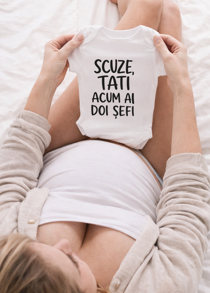 Body Bebe „Scuze, Tati – Acum Ai Doi Șefi" – Cadou Gravidă  Anunț Sarcină