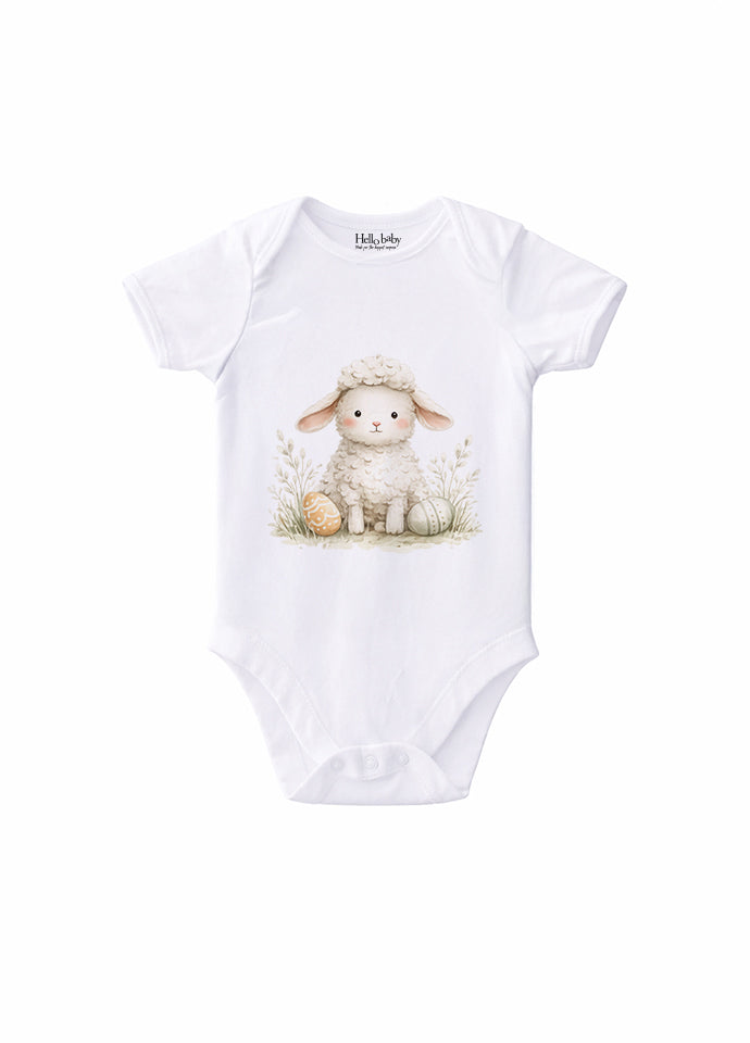 Set 5 Body-uri Bebeluși Albe Paște – Bumbac 100%, Body Baby Unisex