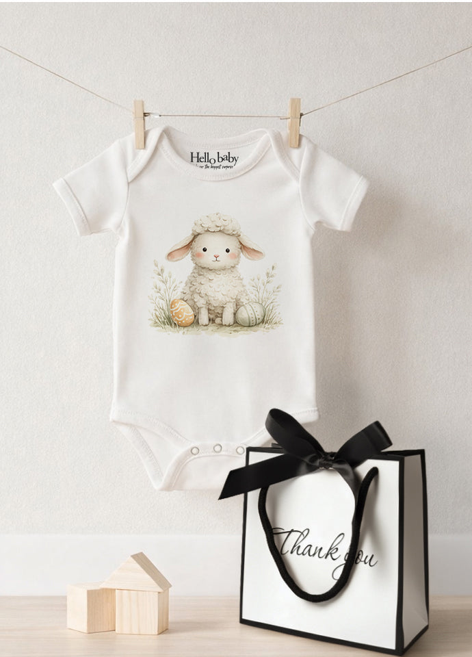 Set 5 Body-uri Bebeluși Albe Paște – Bumbac 100%, Body Baby Unisex