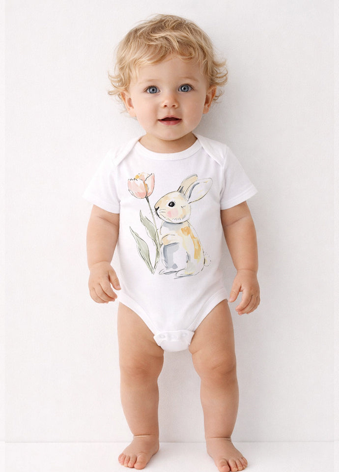 Set 5 Body-uri Bebeluși Albe Paște – Bumbac 100%, Body Baby Unisex